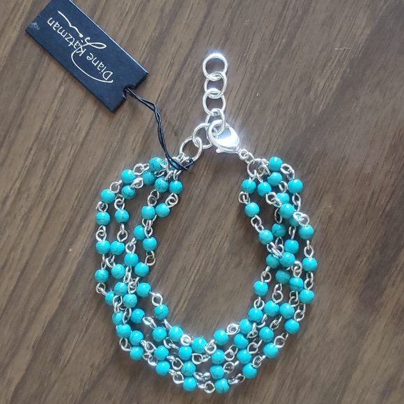 Diane Katzman turquoise bracelet beads silver tone adjustable - Picture 6 of 7